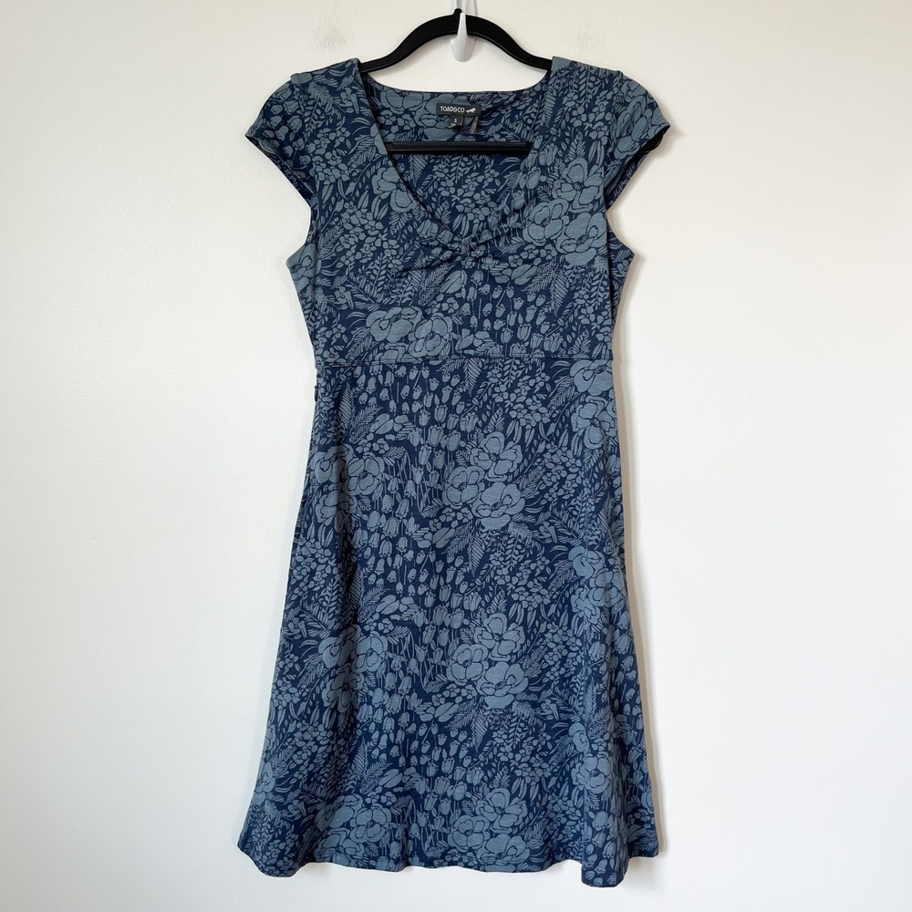Toad & Co Rosemarie Floral Dress Organic Cotton Womens Small Blue Outdoor